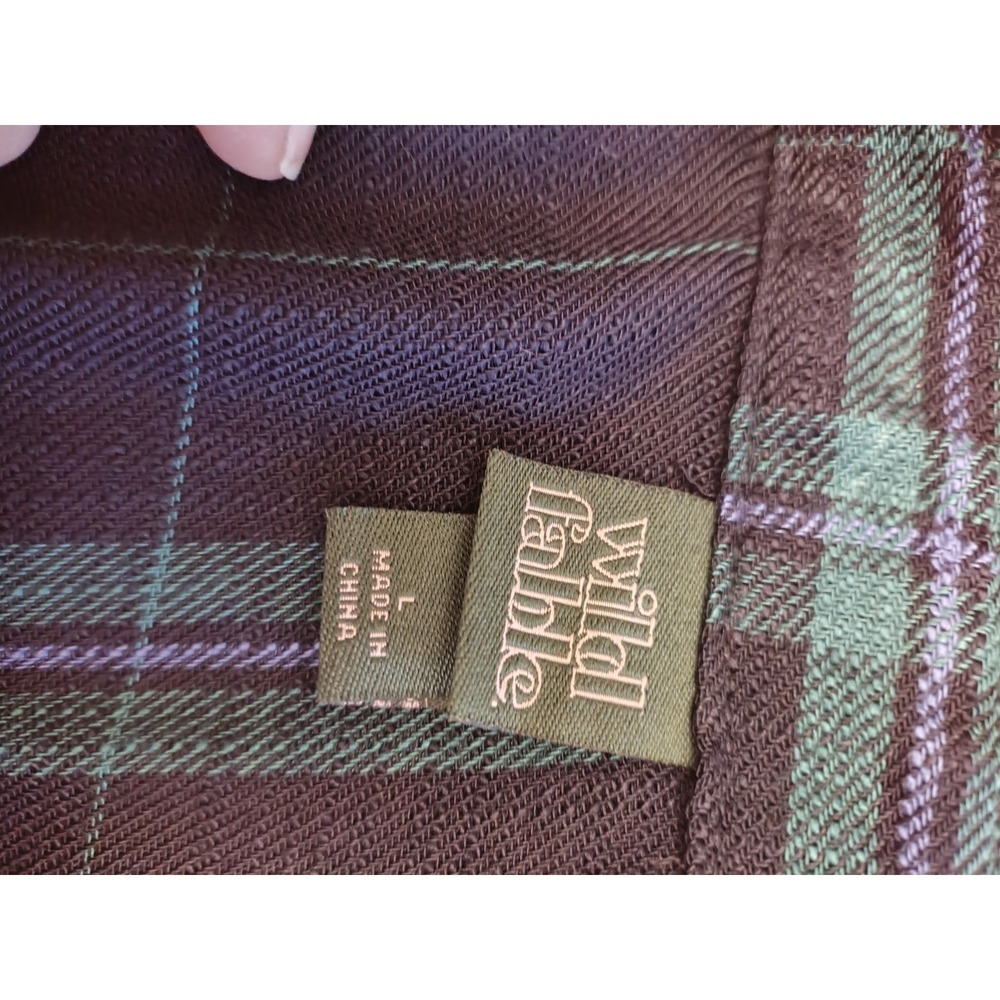 Wild Fable Plaid Button Up Shirt Women L Black Green Rayon Dark Academia - Picture 3 of 5